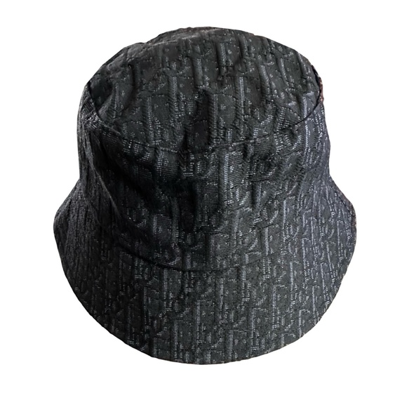 CHRISTIAN DIOR Monogram Embroidered Bucket Hat ONE SIZE Textured Black & Gray - Picture 3 of 9